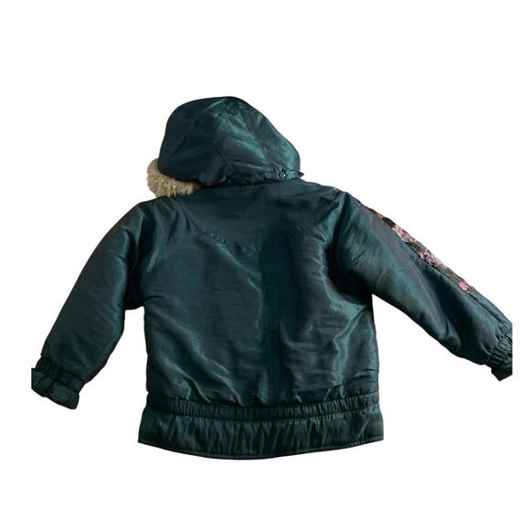 Teal Floral Embroidered Hooded Winter Coat Big Chill Girls Size M - Picture 6 of 6